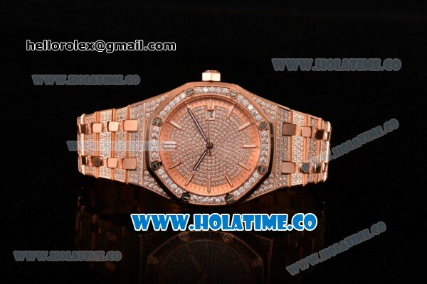 Audemars Piguet Royal Oak 41MM Asia 2813 Automatic Rose Gold/Diamonds Case with Stick Markers Rose Gold Inner Bezel and Diamonds Dial (EF) - Click Image to Close